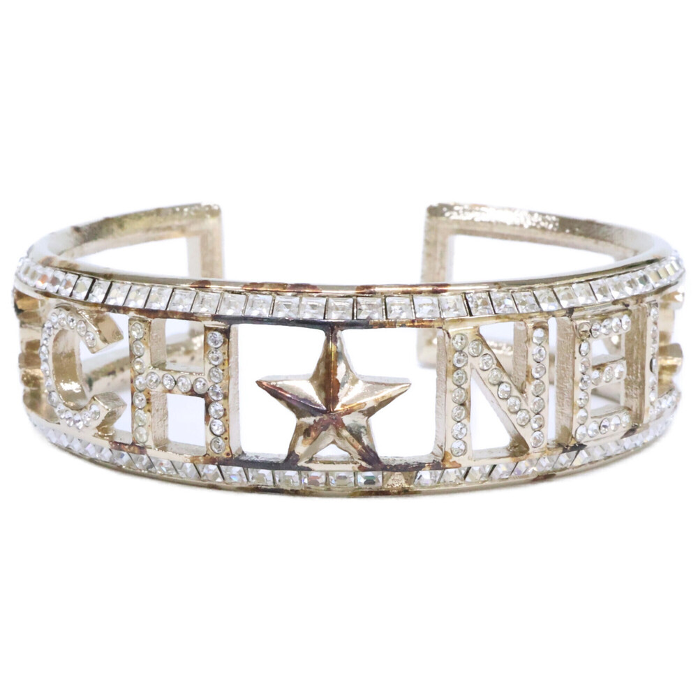 CHANEL A17C Rhinestone Logo Star Stud Coco Mark Bangle Light Gold Hardware Wo...